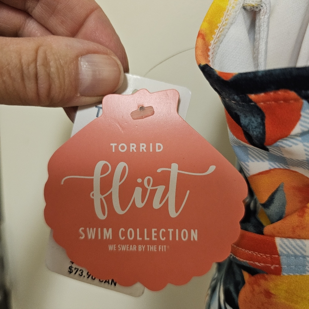 Torrid Blue Gingham & Oranges Ruffle Triangle Bikini Top Size 3X NWT - Picture 6 of 9